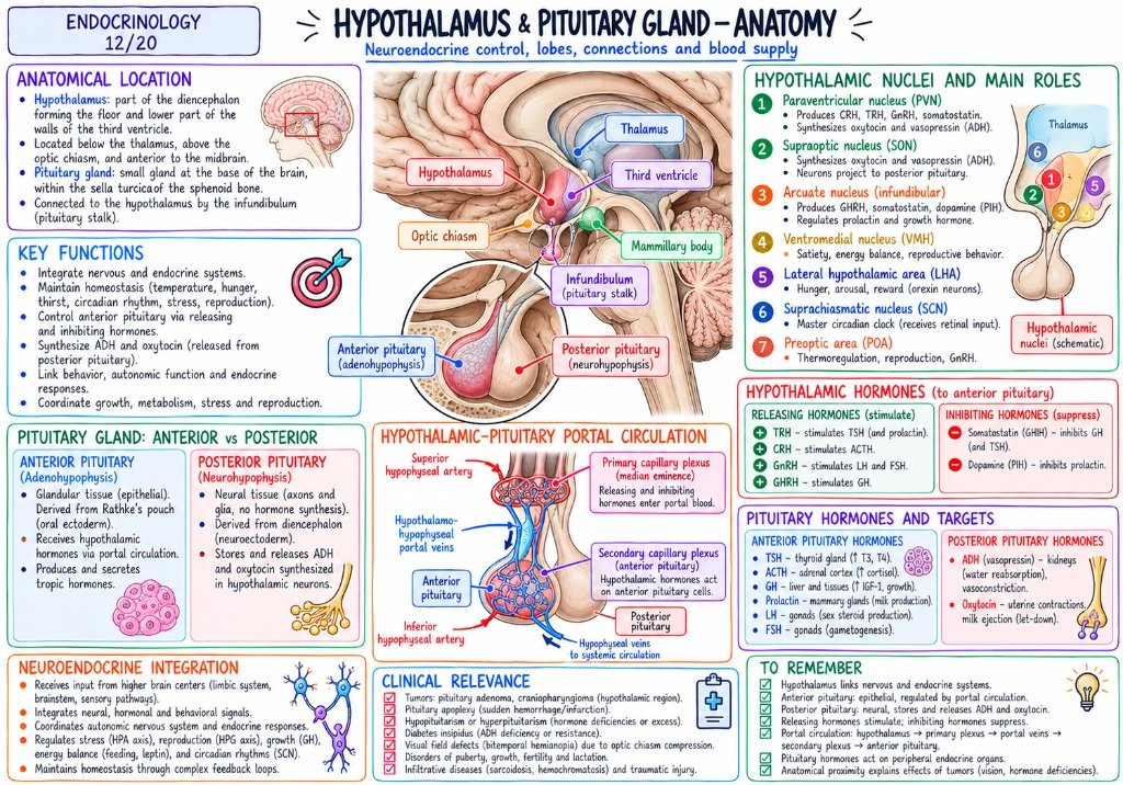 Hypothalamus & Pituitary Gland โ Anatomy & Portal Circulation (12/20)