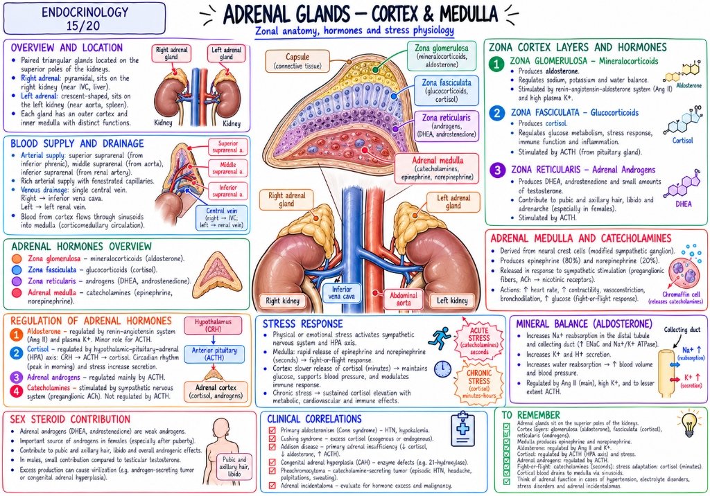 Adrenal Glands โ Cortex Layers, Medulla & Zonal Anatomy (15/20)
