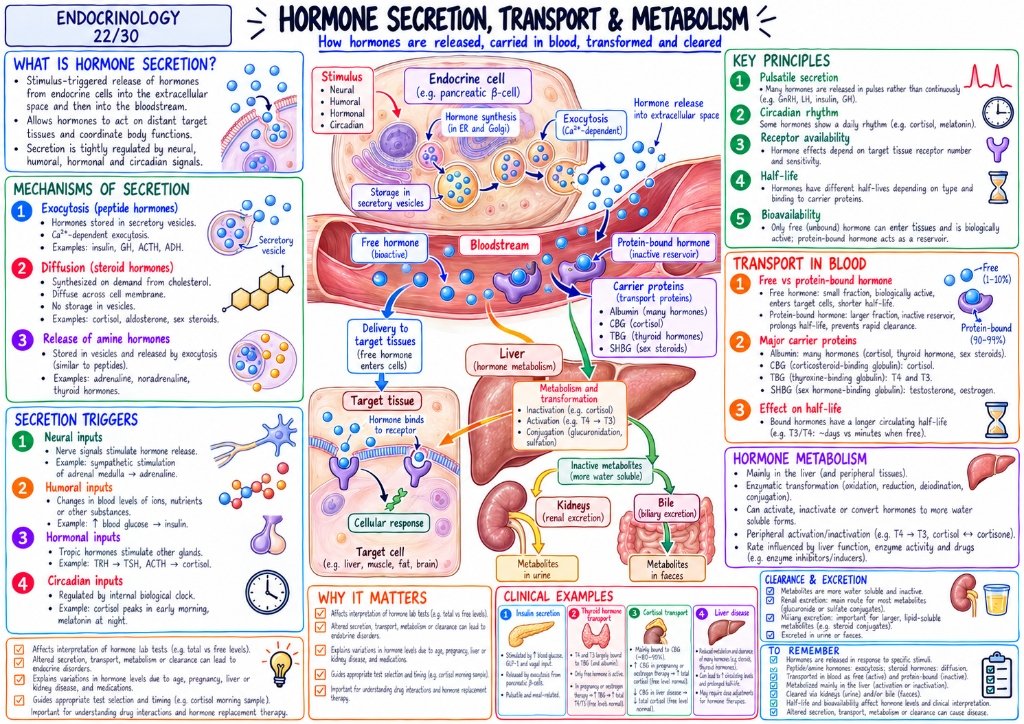 Hormone Secretion, Transport & Metabolism โ Release, Clearance & Carriers (22/30)