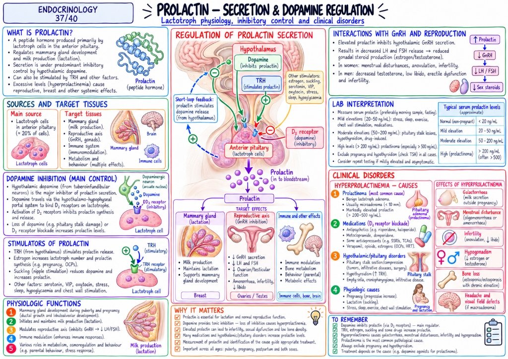 Prolactin โ Secretion, Dopamine Regulation & Inhibitory Control (37/40)