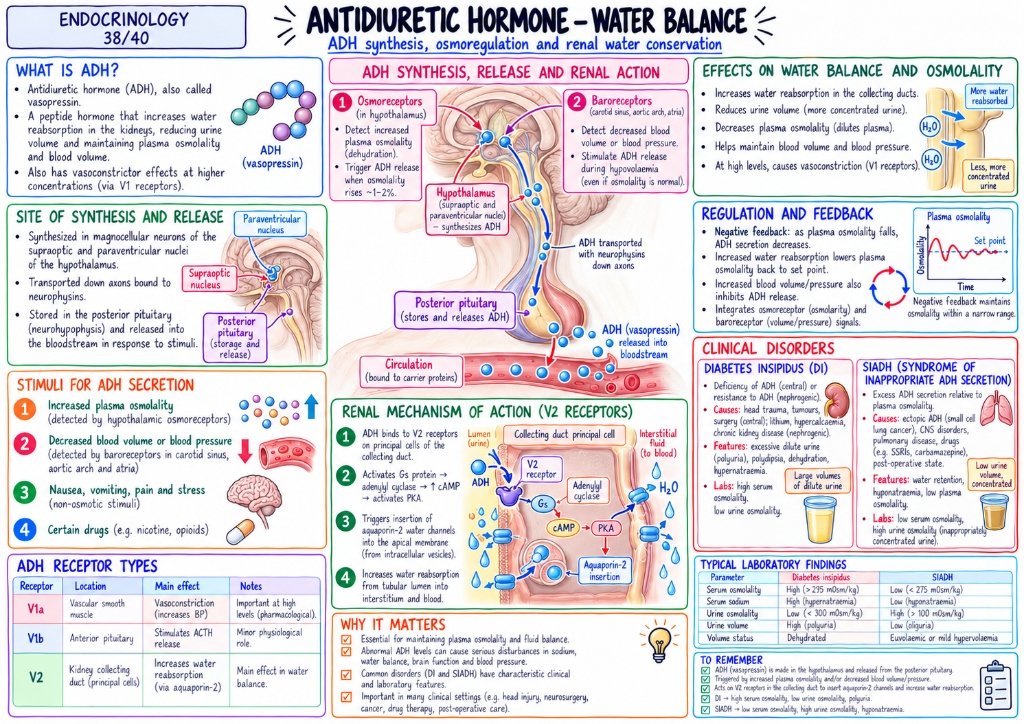 Antidiuretic Hormone (ADH) โ Water Balance, Osmoregulation & Renal Action (38/40)