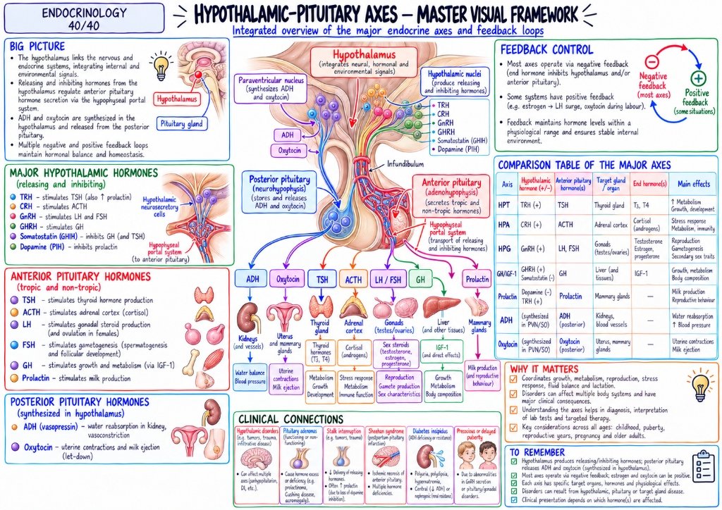 Hypothalamic-Pituitary Axes โ Master Visual Framework & Feedback Loops (40/40)